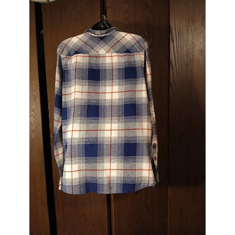 Natural Reflections Women’s flannel button-up shirt blue, white & red plaid – si